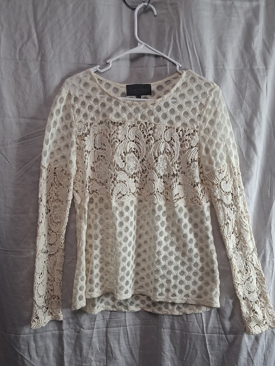 Sunday in Brooklyn Tops - Sunday in Brooklyn Cream Crochet & Lace Long-Sleeve Blouse
